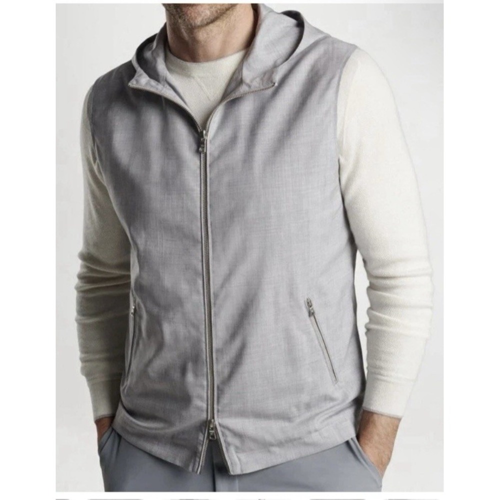 Peter Millar Size Large Crown Crafted Excursionist Lite Full Zip Vest Wool Gray